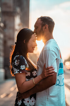 portrait of a beautiful couple during sunset