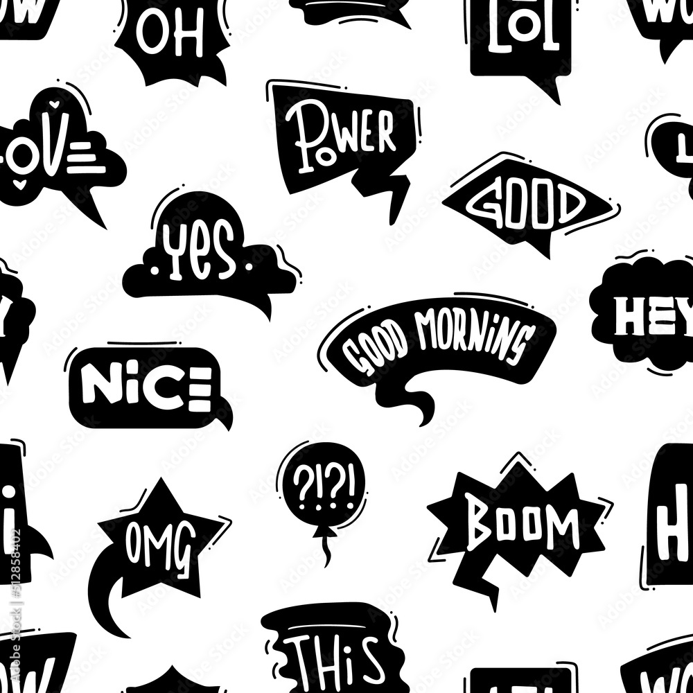 Aufkleber speech bubble graffiti seamless pattern. hand drawn text messages, positive messages in bubbles. mod