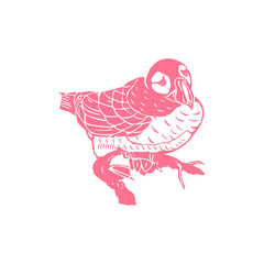 bird on a branch. Creative hand-drawn bird logo vector template 