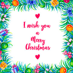 Fototapeta premium Christmas frame with gifts in watercolor