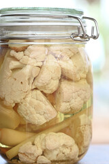 Fermented preserved vegetarian vegetable food in a jar.
