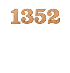 Number 1352 in wood, isolated on white background