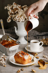 Cinnabon Rolls as he pours the candy on him on a gorgeous background