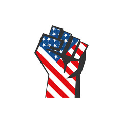 Human fist with USA flag. American Power sign simbol. United States of America usa country. Vector icon isolated illustration