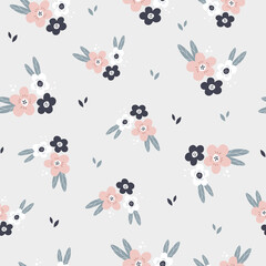 Seamless pattern with hand drawn flowers. Suitable for different prints, nursery, wallpaper, cloth design.