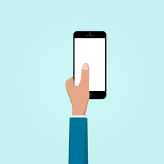 Cartoon Cute hand holding mobile smartphone. Vector illustration