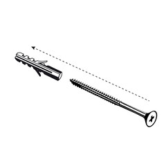 screw and dowel at an angle of 45 degrees. Vector illustration