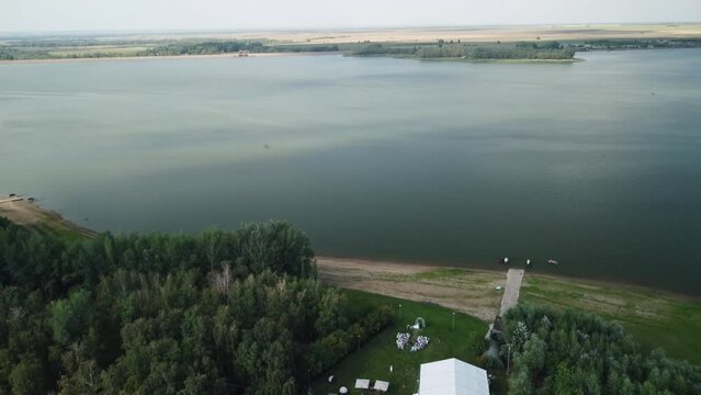 smooth video from a copter, Zaimka reservoir, boats, flyboarding