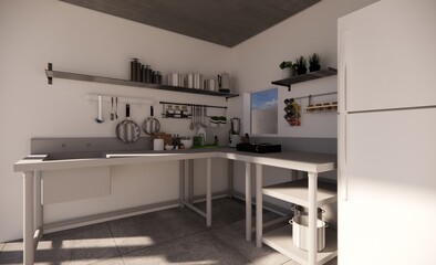 Modern kitchen interior design 3d render template
