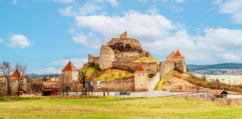 Rupea fortress, Transylvania, Romania, Europe. Is a medieval fortress built by Transylvanian Saxons. Stands on one of the oldest archaeological sites in Romania - obrazy, fototapety, plakaty