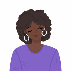 Pretty female wearing casual sweater and long earings. Self love and self care concept.