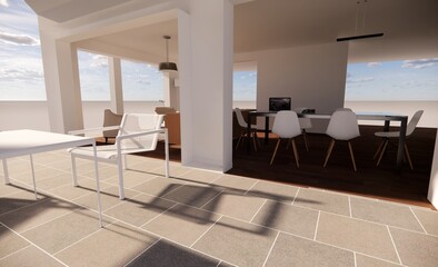 Fototapeta na wymiar Modern outdoor living room concept 3d render model template environment