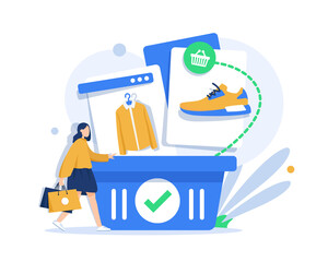 basket and clothes, purchase delivery,Online shopping concept