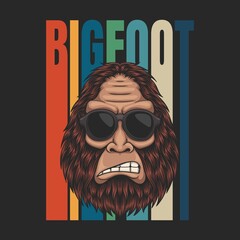 Bigfoot angry wearing a eyeglasses retro vector illustration