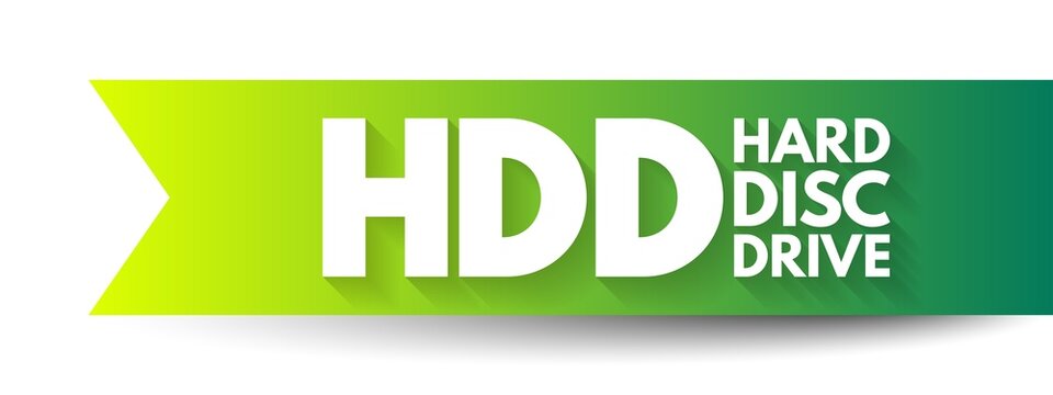 HDD Hard Disc Drive - electro-mechanical data storage device that stores and retrieves digital data, acronym text concept background