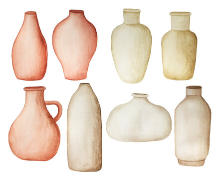 Watercolor boho vases set.