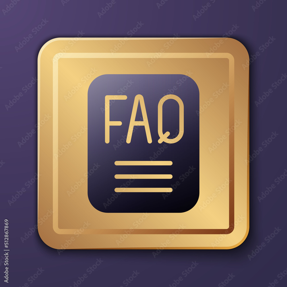 Poster purple speech bubble with text faq information icon isolated on purple background. circle button wit