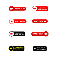 Watch now button in flat style. Play video icon isolated on white background. Vector illustration.