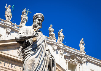 Fototapeta na wymiar Saint Peter statue in front of Saint Peter Cathedral - Rome, Italy - Vatican City