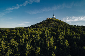 The summit of Jested mountain above city of Liberec, Czech republic. Jested, Jizerske mountains, Czechia.