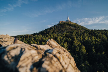 The summit of Jested mountain above city of Liberec, Czech republic. Jested, Jizerske mountains,...