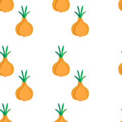 Sketched Hand drawn seamless pattern red onion with green onion, cutaway onion top view isolated on a white background, flat lay for culinary blog, video recipe screensaver, patchwork fabric.