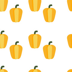Seamless pattern with bell peppers. Ripe and bright pepper on a white background. Wallpaper, print, banner, wrapping paper, promotional material. Vector illustration