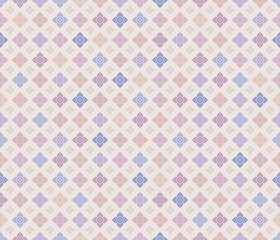 Seamless modern thai art pattern. Large and small square flowers in pastel colors cream colored background. Vector illustration.