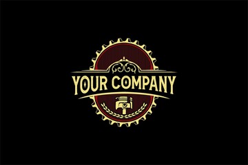 Fototapeta na wymiar Vintage gear machinery logo label business branding template