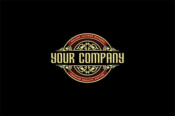 Obraz premium Vintage luxury logo studio lettering logo with decorative ornamental frame