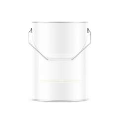 Realistic metal bucket mockup with a handle and label. Vector illustration isolated on white background. Perfect for your design. EPS10.	