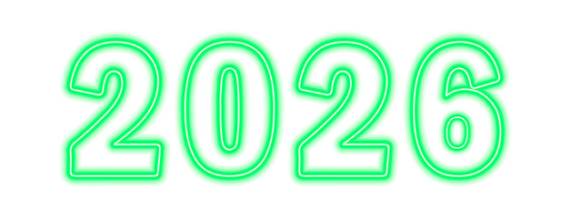 Green neon colored 2026 year isolated on white