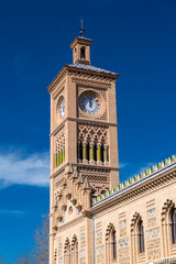 Fototapeta na wymiar Mudejar style ornate building of the train station of Toledo, Spain