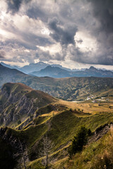 Mountain trail Giau Pass in Dolomites