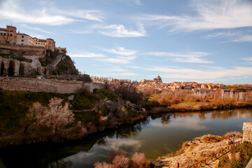 View from the Tagus river towards the historical center of Toledo