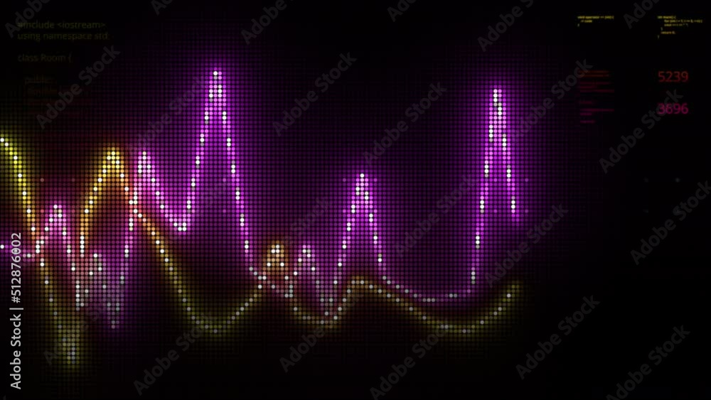 Poster bright multi - colored lines of the graph . motion . animation showing the falling and rising dollar