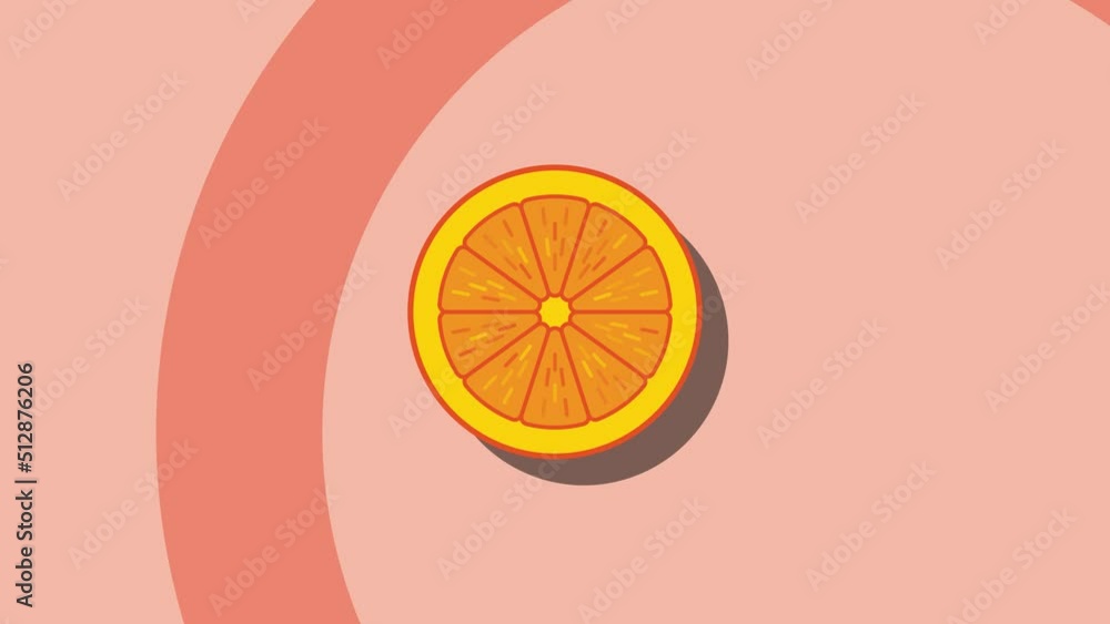 Poster animated orange fruit slice symbol on an orange background. seamless loop food animation with simple