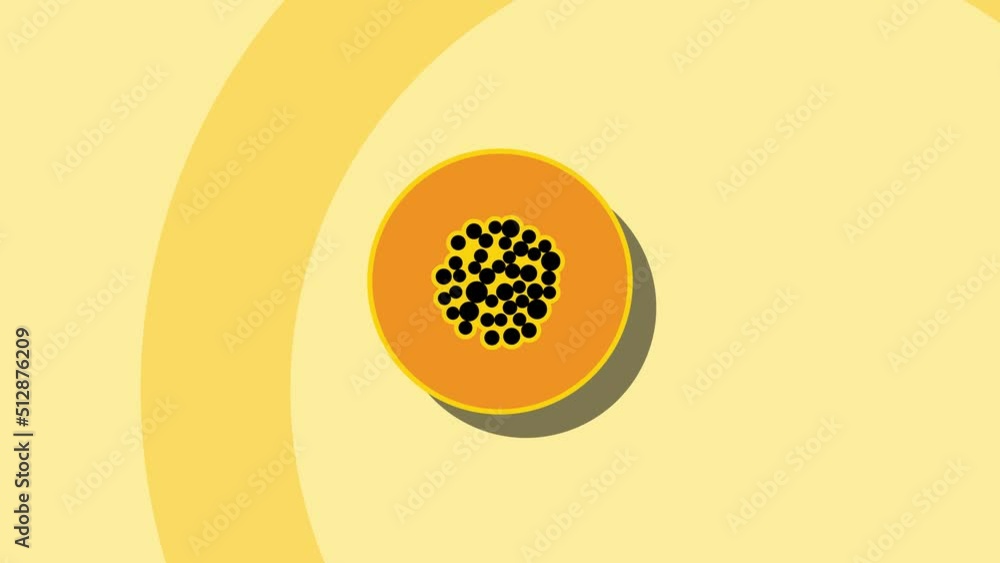 Poster animated papaya fruit symbol on an orange background. seamless loop food animation with simple styli
