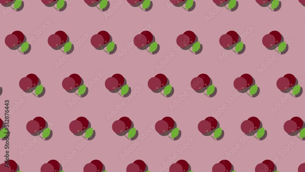 Poster cherry berries in animated pattern on a brown background. seamless loop food animation with simple s