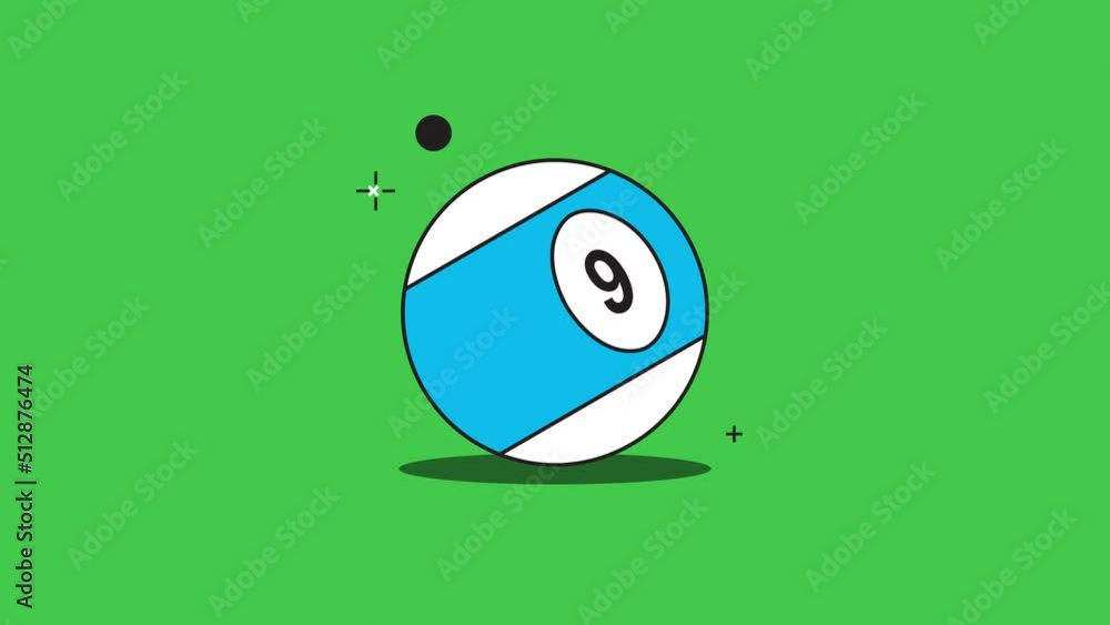 Poster simple animation with rolling billiard ball in flat design style on a green background. seamless loo