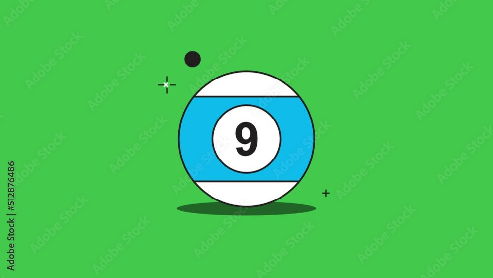 Poster simple animation with rolling billiard ball in flat design style on a green background. seamless loo