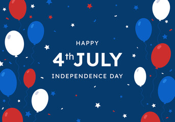 Fototapeta na wymiar Design happy Independence Day of the United States of America, Memorial Day, decorated with a background of balloons and stars, July 4th. Banner for the Internet, greeting card.