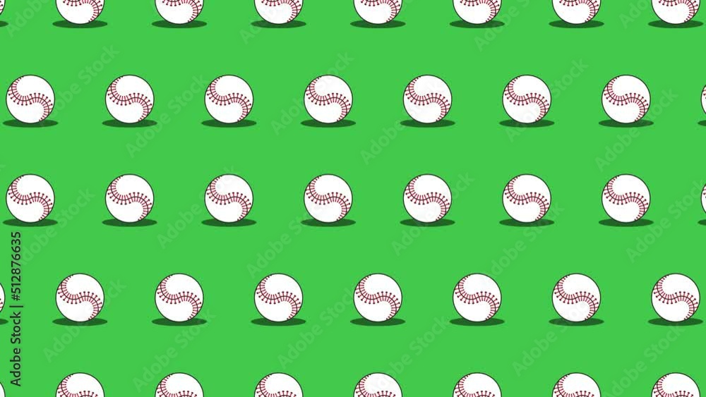 Poster seamless loop pattern with baseball balls on a green background. sport balls in seamless loop animat