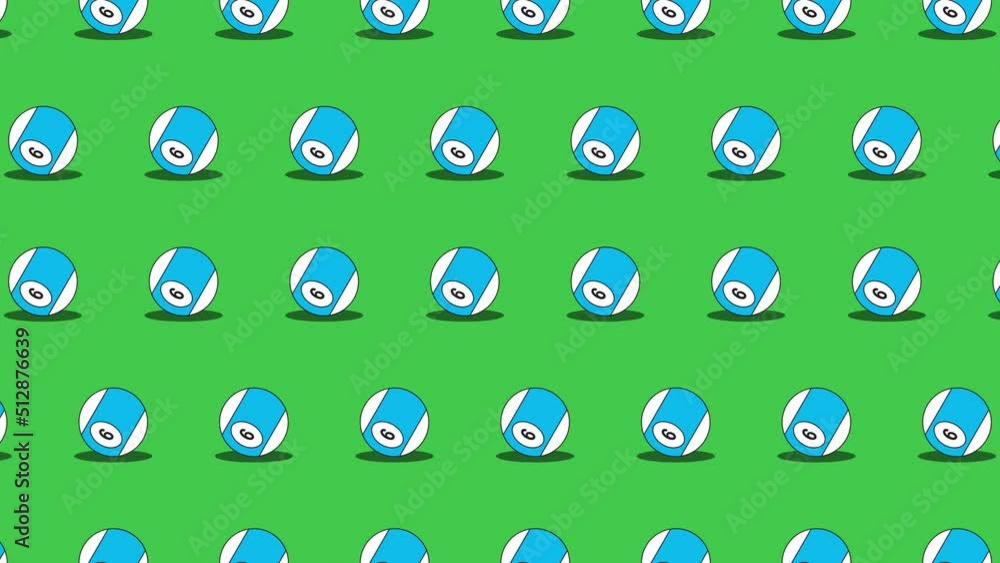 Poster seamless loop pattern with billiard balls on a green background. sport balls in seamless loop animat