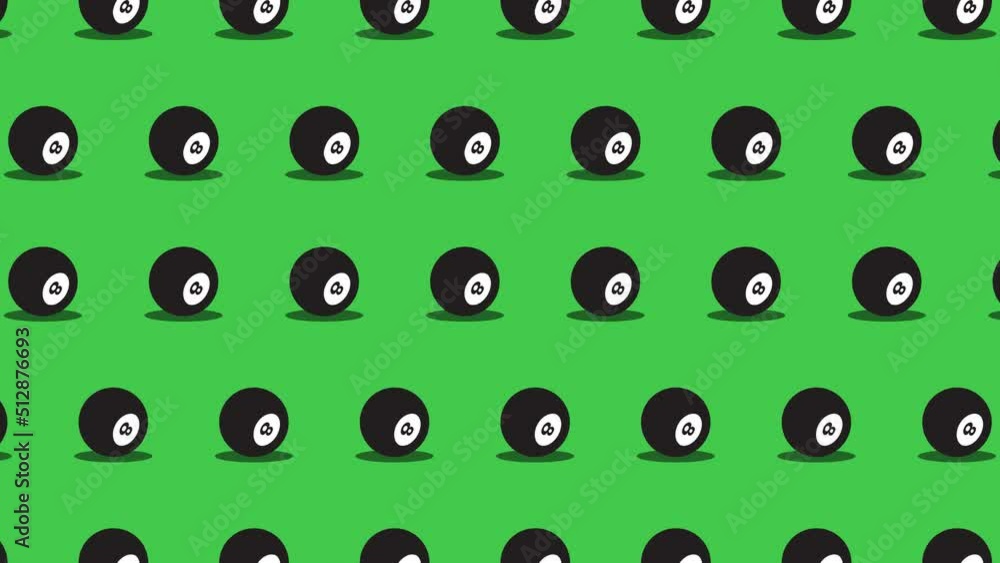 Poster seamless loop pattern with billiard balls on a green background. sport balls in seamless loop animat