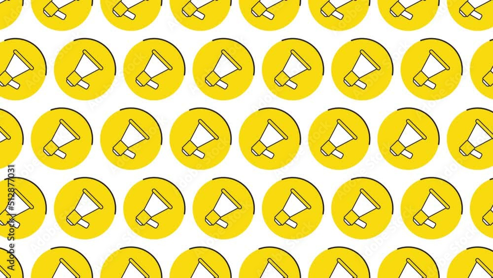 Aufkleber loudspeakers in yellow circles pattern on a white background. seamless loop dynamic pattern with reg