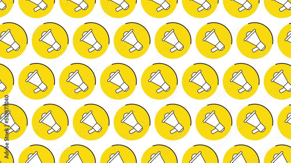 Aufkleber loudspeakers in yellow circles pattern on a white background. seamless loop dynamic pattern with reg