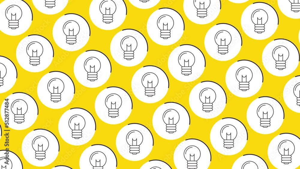 Aufkleber lightbulbs in white circles pattern on a yellow background. seamless loop dynamic pattern with regul