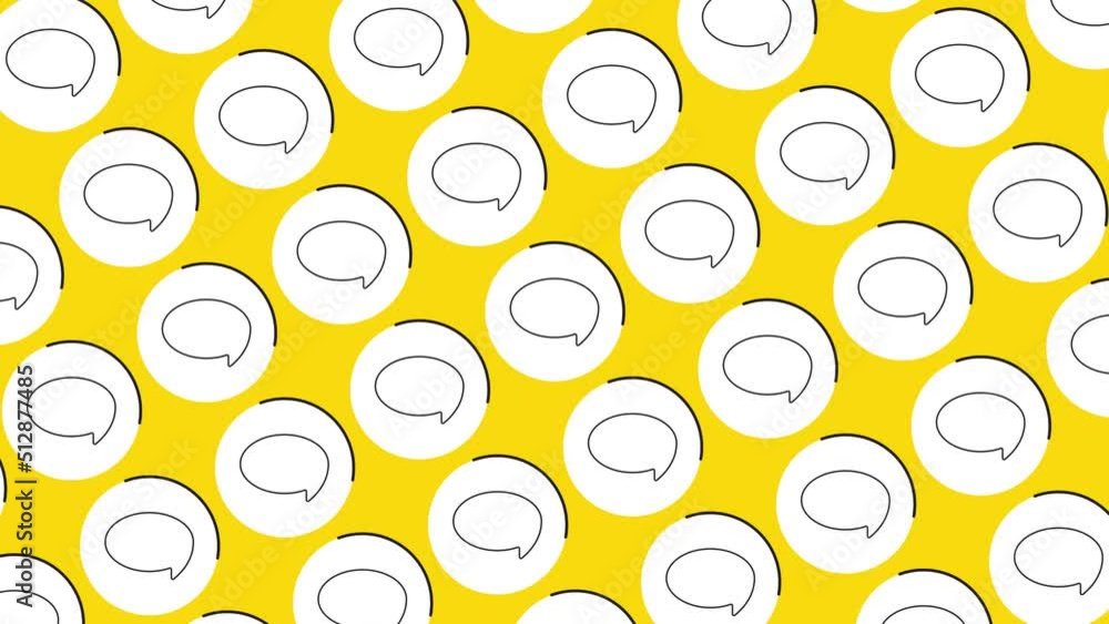 Aufkleber speech bubbles pattern on a yellow background. seamless loop dynamic pattern with regular symbols ro