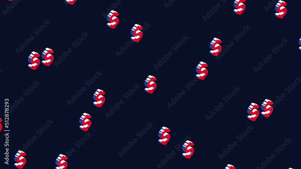 Aufkleber isometric symbols of us dollars in abstract animated pattern on a dark background. seamless loop ani